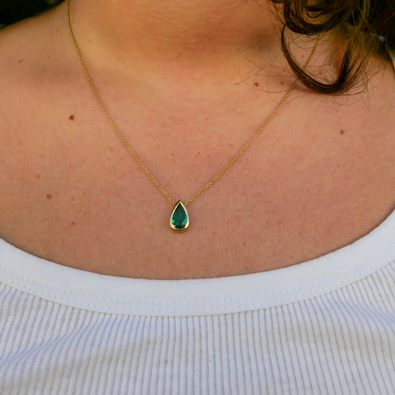 Aether Pear Shape Emerald Necklace - 18ct Gold