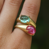 Oracle Ring with Oval Cabochon Pink Sapphire