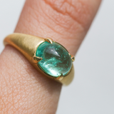 Oracle Ring with Oval Cabochon Emerald