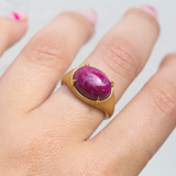 Oracle Ring with Oval Cabochon Ruby