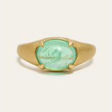 Oracle Ring with Oval Cabochon Emerald