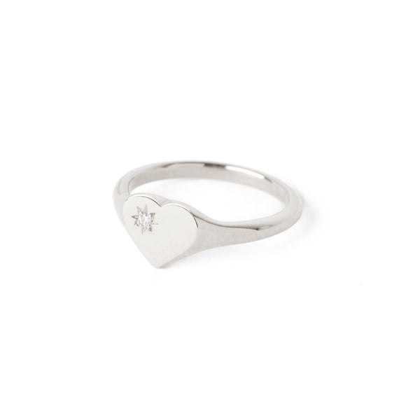 Heart Diamond Signet - 9ct White Gold