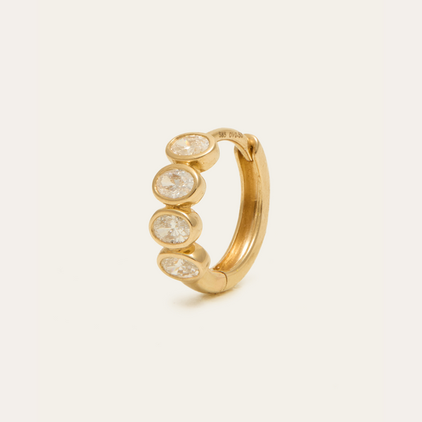 Oval Diamond Huggie Medium - 14ct Gold