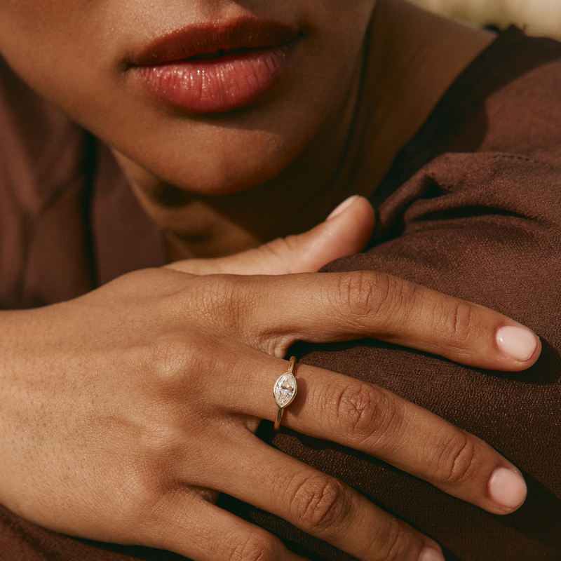 Stevie with Lab Marquise Diamond - 18ct Gold