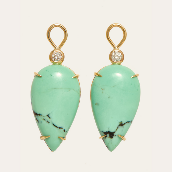 Juicy Drops with Medium Green-Blue Upside Down Turquoise & Diamonds - 9ct Gold