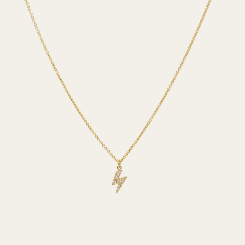 Tiny Pave Diamond Lightning Bolt Necklace - 9ct Gold