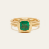 Soleil Ring with Cushion Cut Emerald - 18ct Gold