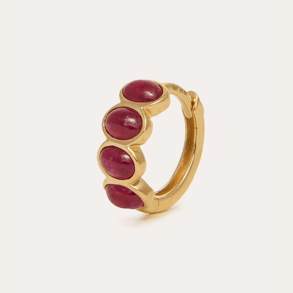 Cabochon Ruby Huggie Medium - 14ct Gold