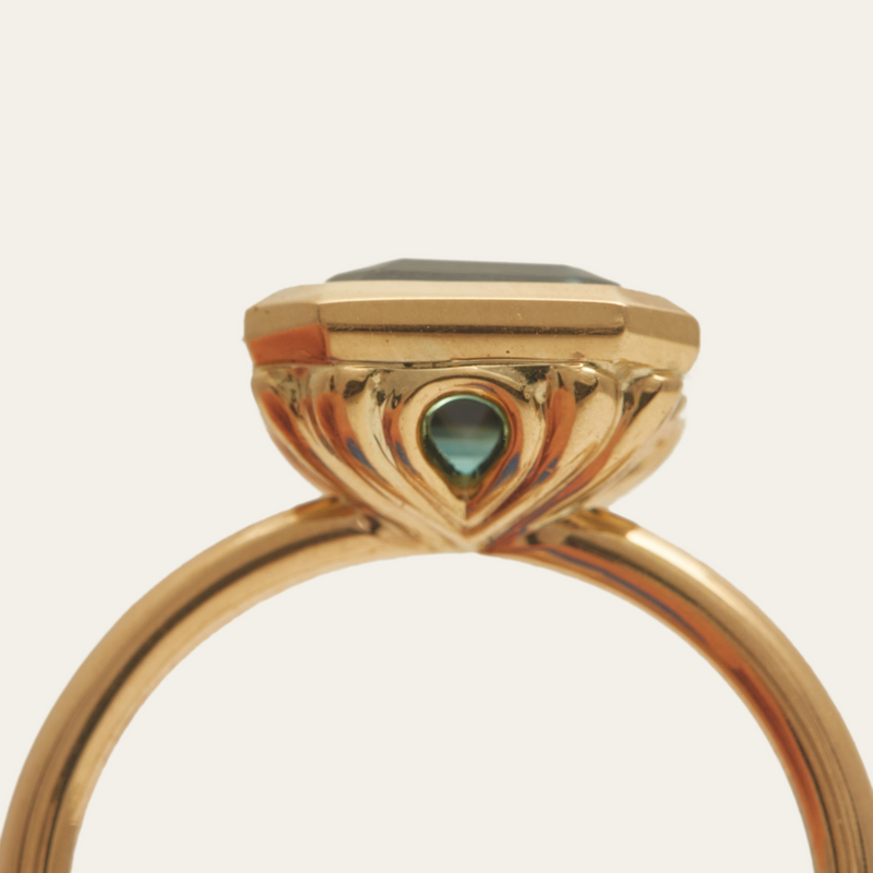 Artemis with Emerald Cut Teal Sapphire - 18ct Gold