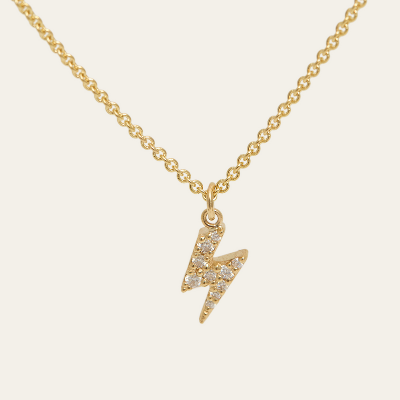 Tiny Pave Diamond Lightning Bolt Necklace - 9ct Gold