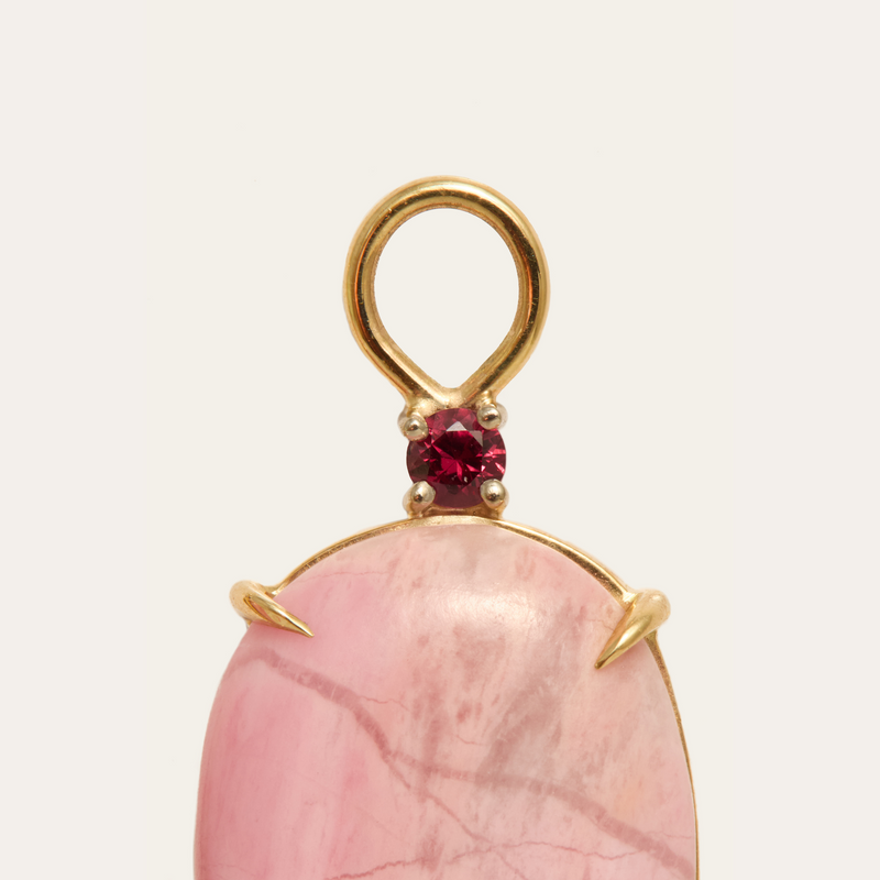 Juicy Drops with Large Upside Down Pink Opal & Rubies - 9ct Gold