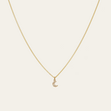 Tiny Pave Diamond Moon Necklace - 9ct Gold