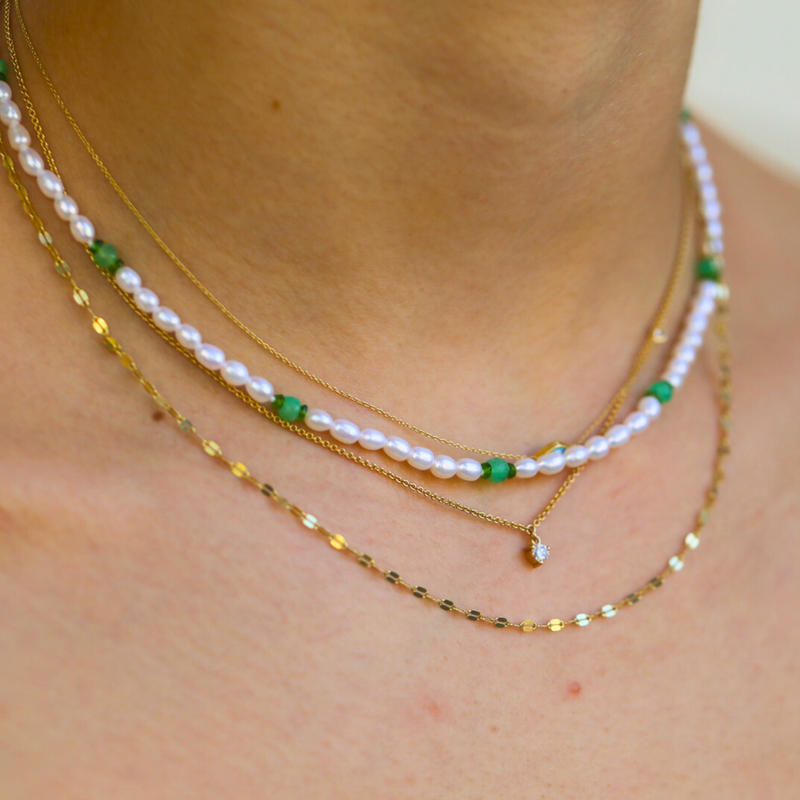 Sunny Bead Necklace Green & Pearl