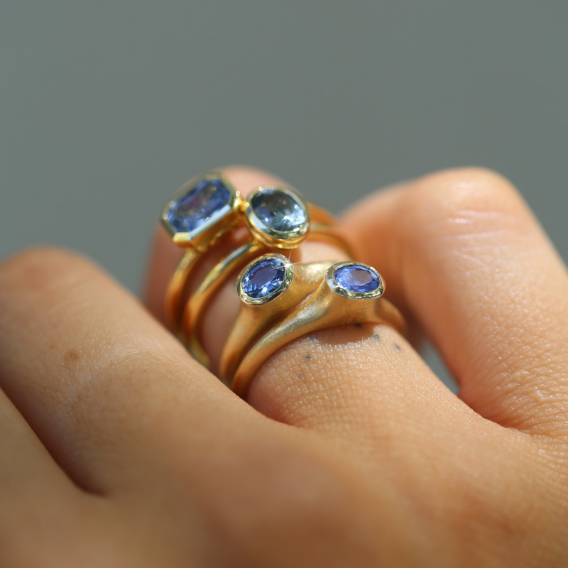 Coco with Oval Pale Blue Sapphire - 14ct Gold