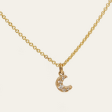 Tiny Pave Diamond Moon Necklace - 9ct Gold