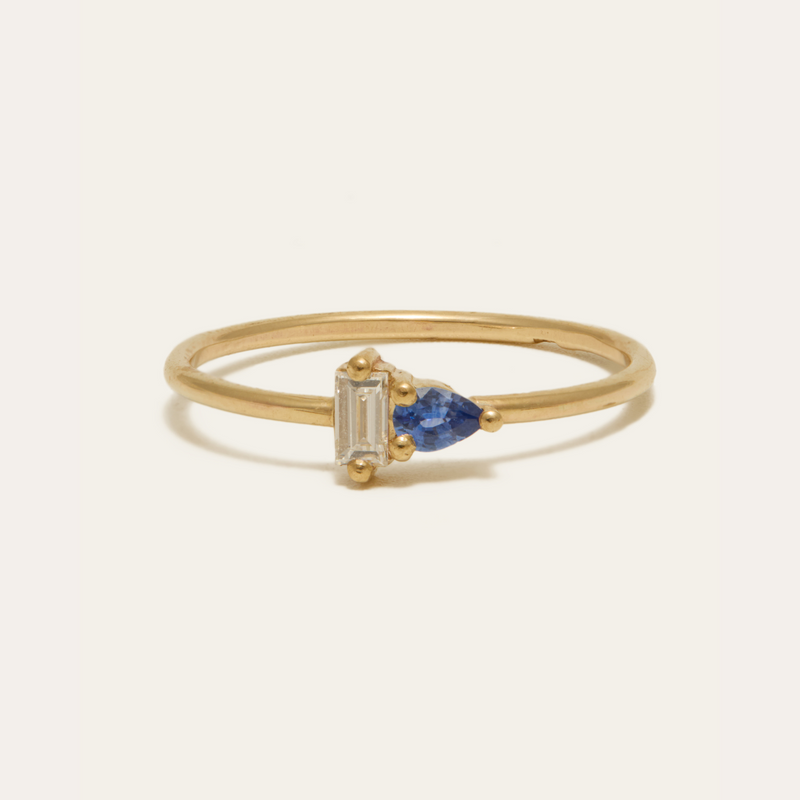 Lyra Blue Sapphire & Lab Diamond Ring - 9ct Gold