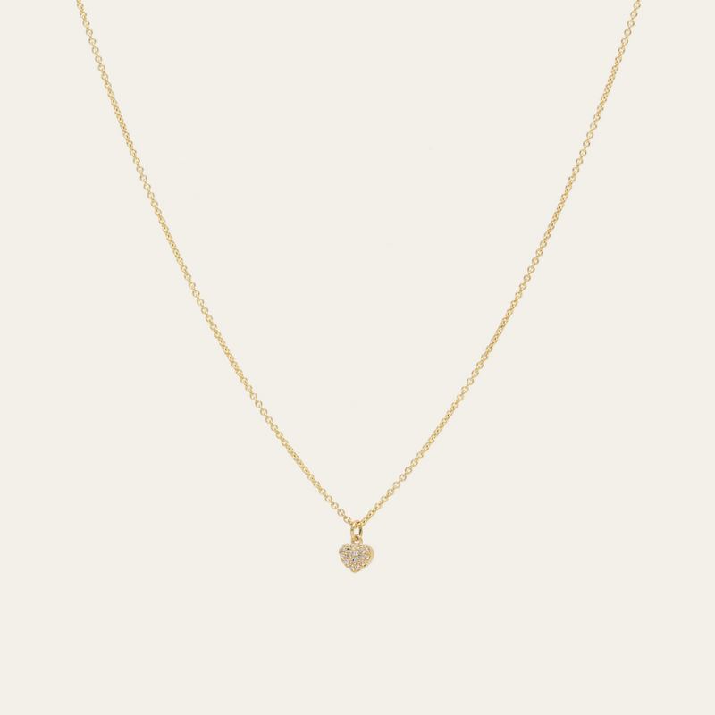 Tiny Pave Diamond Heart Necklace - 9ct Gold