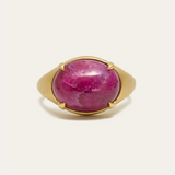 Oracle Ring with Oval Cabochon Ruby - 18ct Gold