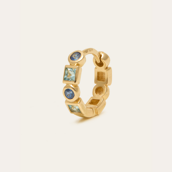 Disco Huggie Blue Medium - 14ct Gold