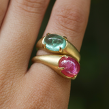 Oracle Ring with Oval Cabochon Emerald - 18ct Gold