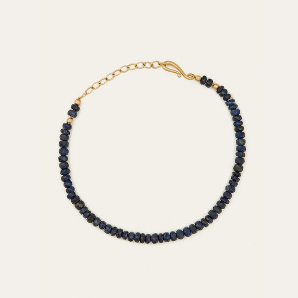 Blue Sapphire Bead Bracelet - 14ct Gold