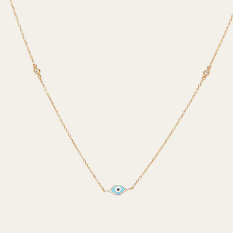 Multi Marquise Evil Eye & Diamond Necklace - 14ct Gold
