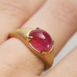 Oracle Ring with Oval Cabochon Pink Sapphire - 18ct Gold