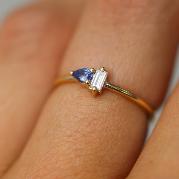 Lyra Blue Sapphire & Lab Diamond Ring - 9ct Gold