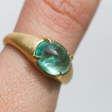 Oracle Ring with Oval Cabochon Emerald - 18ct Gold