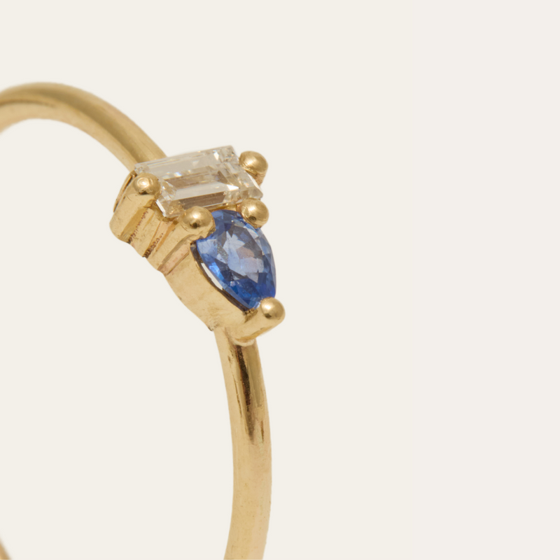 Lyra Blue Sapphire & Lab Diamond Ring - 9ct Gold