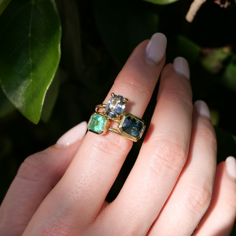 Artemis with Emerald Cut Teal Sapphire - 18ct Gold