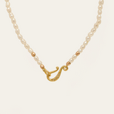 Tiny Pearl Necklace with Diamond Scroll Clasp - 18ct Gold