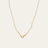 Tiny Pearl Necklace with Diamond Scroll Clasp - 18ct Gold