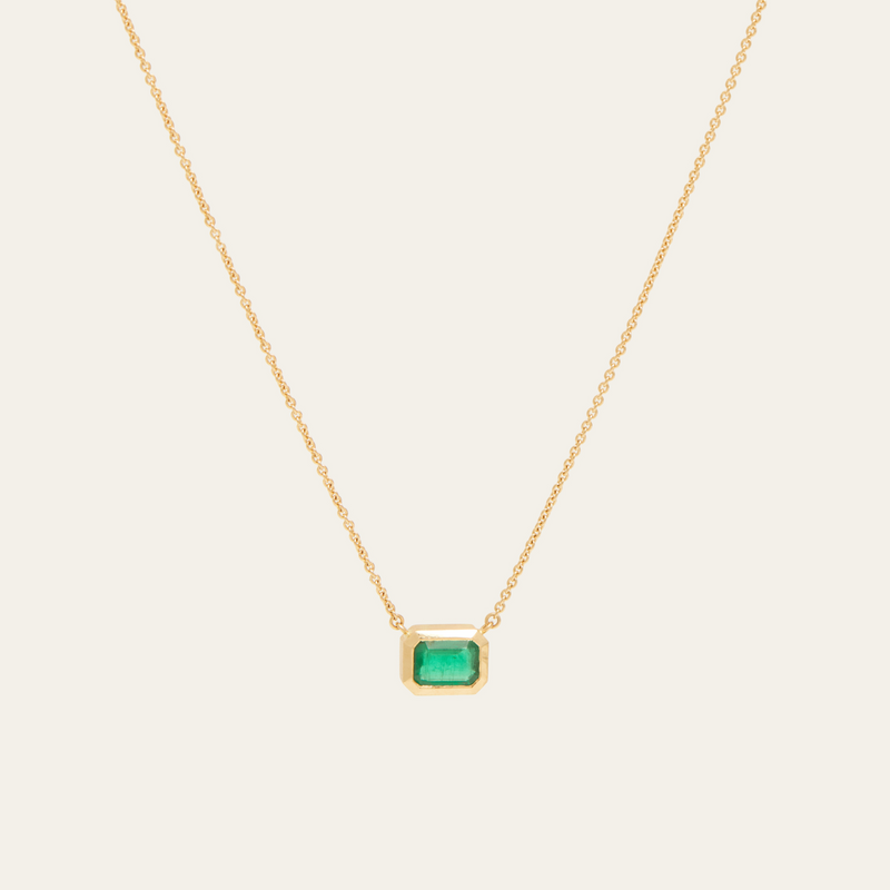 Hera Necklace with Long Emerald Cut Emerald - 18ct Gold