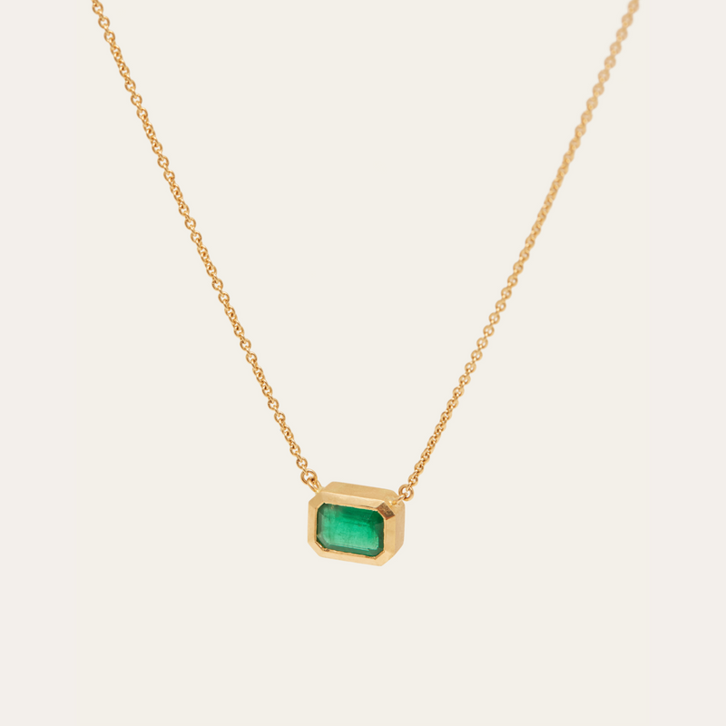 Hera Necklace with Long Emerald Cut Emerald - 18ct Gold