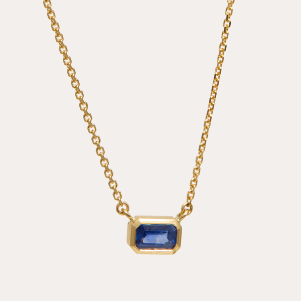 Sol Emerald Cut Blue Sapphire Necklace