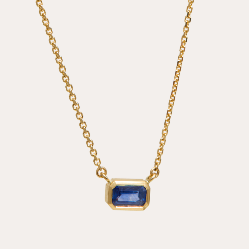 Sol Emerald Cut Blue Sapphire Necklace