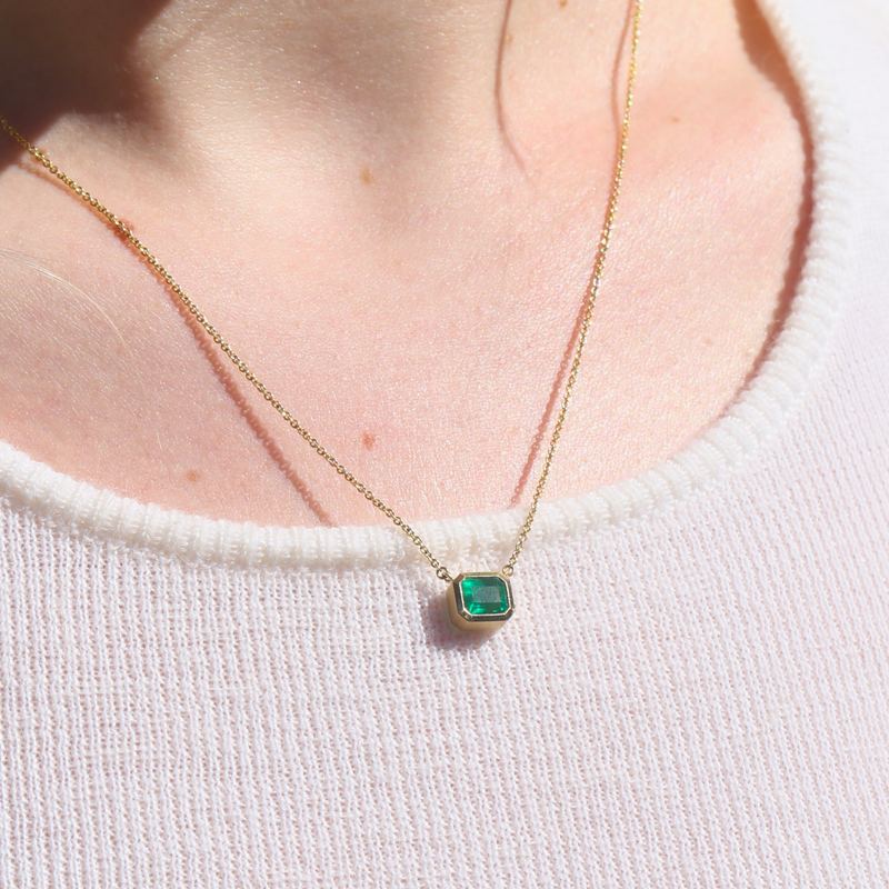 Hera Necklace with Long Emerald Cut Emerald - 18ct Gold