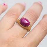 Oracle Ring with Oval Cabochon Ruby - 18ct Gold