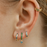 Disco Huggie Blue Small - 14ct Gold