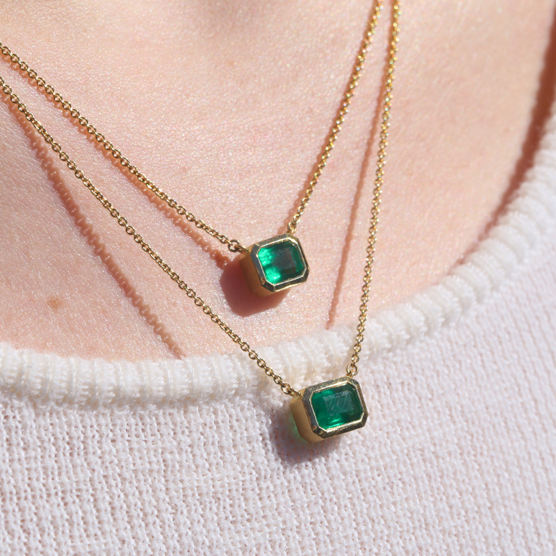 Hera Necklace with Long Emerald Cut Emerald - 18ct Gold