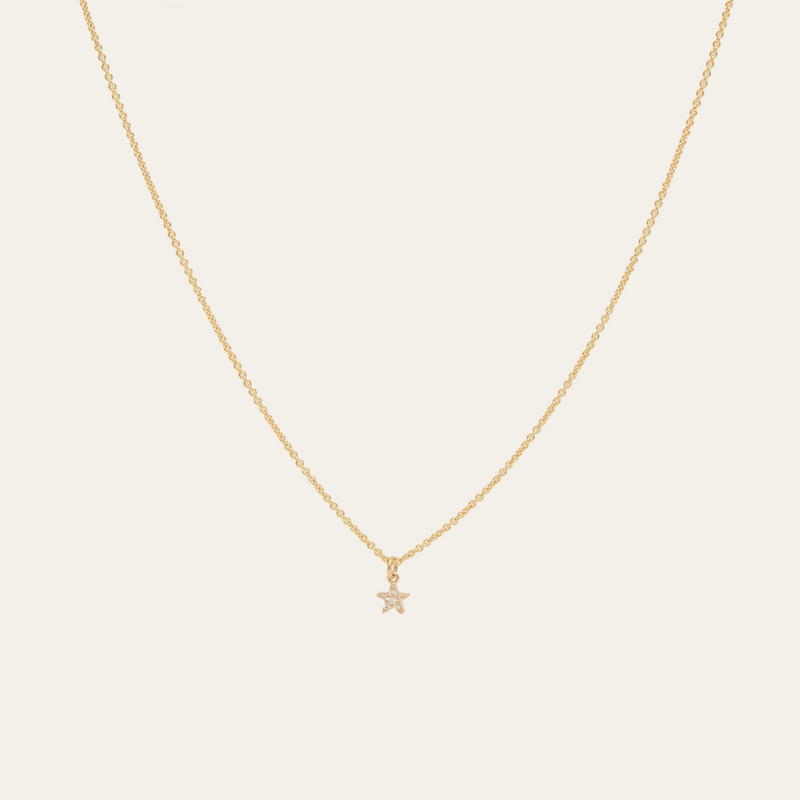 Tiny Pave Diamond Star Necklace - 9ct Gold