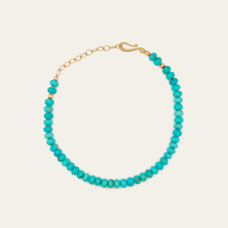 Turquoise Bead Bracelet - 14ct Gold