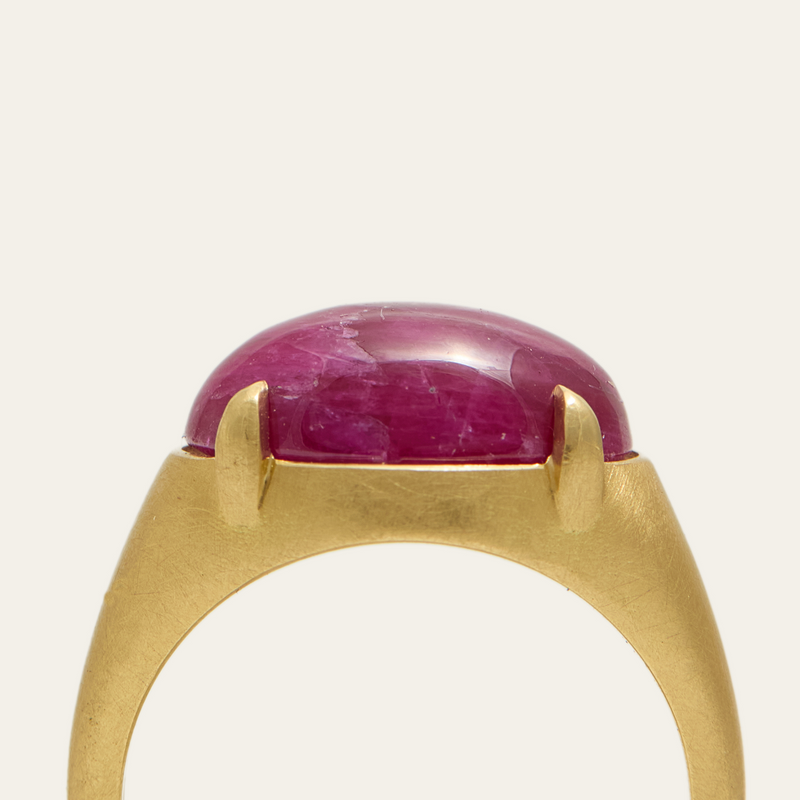 Oracle Ring with Oval Cabochon Ruby - 18ct Gold