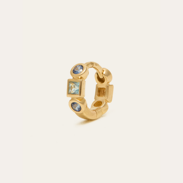 Disco Huggie Blue Small - 14ct Gold