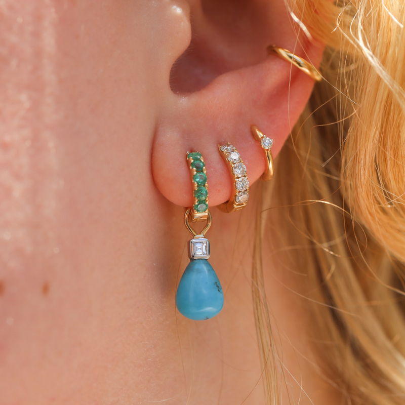 Juicy Drops with Small Turquoise & Diamonds - 9ct Gold