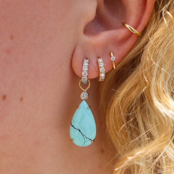 Juicy Drops with Medium Light Blue Turquoise & Diamonds - 9ct Gold