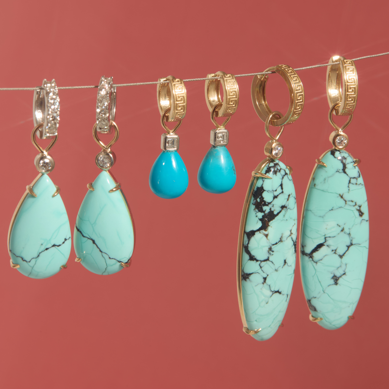 Juicy Drops with Small Turquoise & Diamonds - 9ct Gold