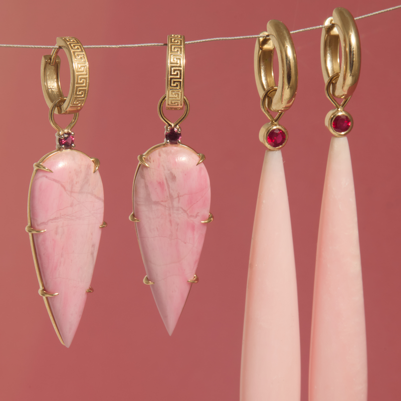 Juicy Drops with Extra Large Pink Opals & Rubies - 9ct Gold