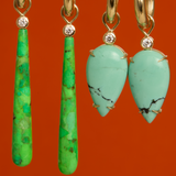 Juicy Drops with Large Green Turquoise & Diamonds - 9ct Gold